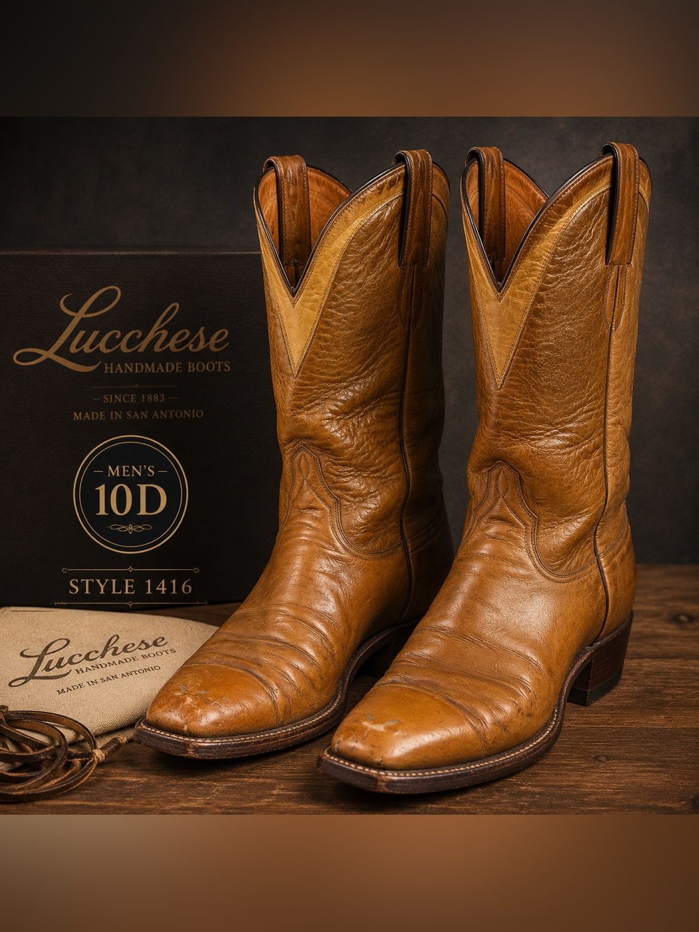 Lucchese San Antonio Vintage Cowboy Boots Men’s Size 10D Brown Leather Western